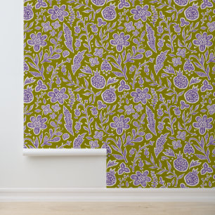 Retro floral design with flowers and fruits. wallpaper