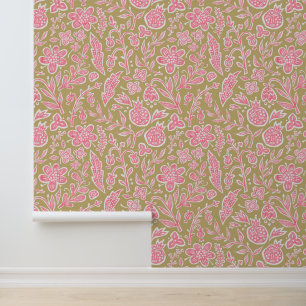 Retro floral design with flowers and fruits. wallpaper