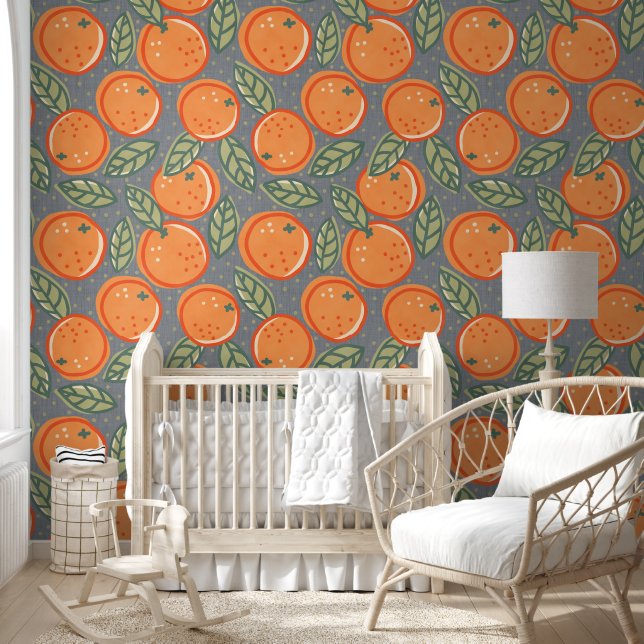 Retro floral design with oranges. wallpaper (Kids)