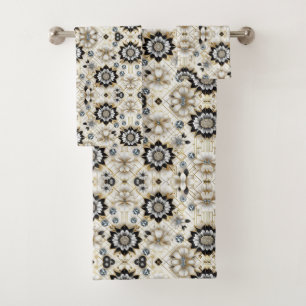 Retro Floral Diamond Mid Century Modern Bath Towel Set
