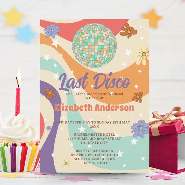 Retro Floral Disco Bachelorette Weekend Party Invitation (Creator Uploaded)