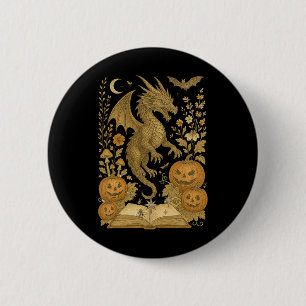 Retro Floral Dragon Book Pumpkin Spooky Reading Ha 6 Cm Round Badge
