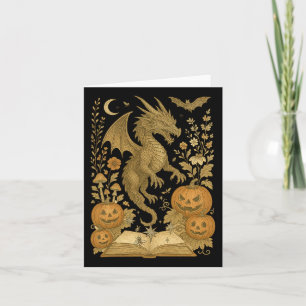 Retro Floral Dragon Book Pumpkin Spooky Reading Ha Card