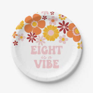 Retro Floral Eight is a Vibe 8th birthday Paper Plate