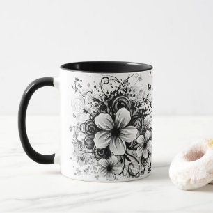 retro floral elegant black flowers coffee mug