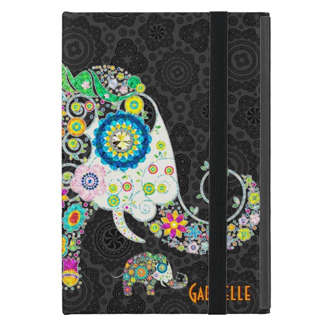 Retro Floral Elephant Design Case For iPad Mini (Front Closed)