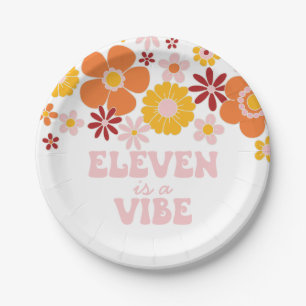 Retro Floral Eleven is a Vibe 11th birthday Paper Plate
