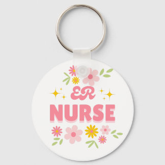 Retro Floral ER Nurse Key Ring