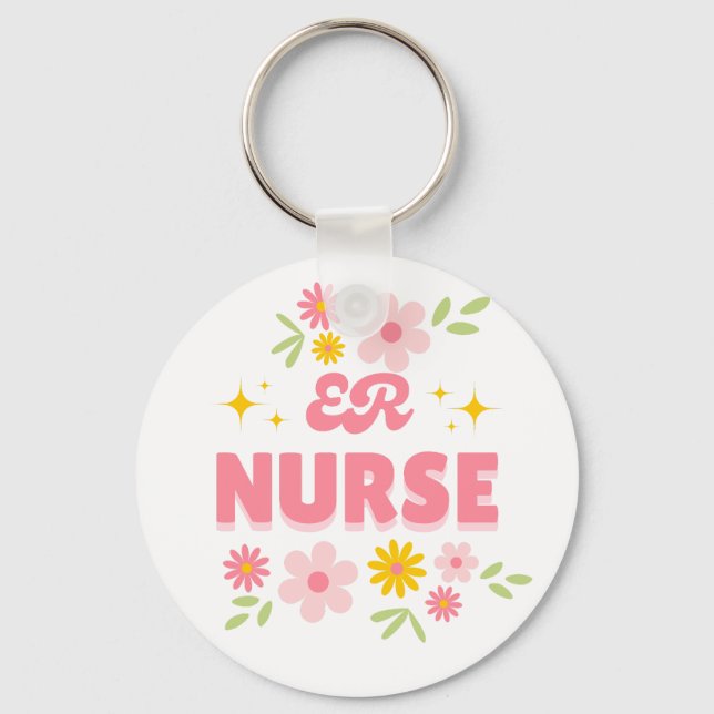 Retro Floral ER Nurse Key Ring (Front)