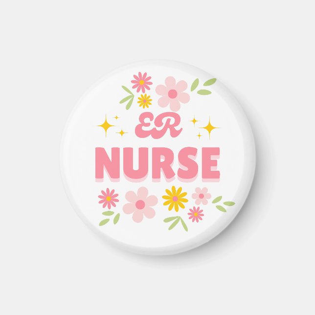 Retro Floral ER Nurse Magnet (Front)