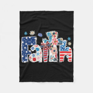 Retro Floral Faith Us Flag Christian American 4th Fleece Blanket