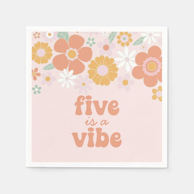 Retro Floral Five is a Vibe 5th birthday Napkin (Front)