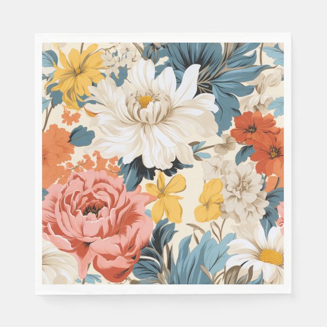 Retro Floral Flower Pattern Napkin (Front)