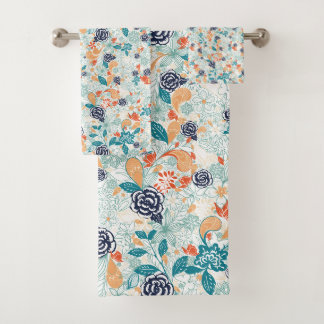 Retro Floral Flower Seamless Pattern Bath Towel Set