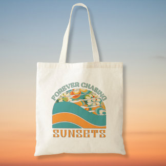 Retro Floral Forever Chasing Sunsets Tote Bag