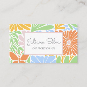 Retro Floral Frame Colourful Business Card