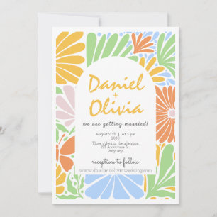 Retro Floral Frame Colourful Wedding Invitation
