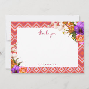 Retro Floral Fuchsia Bridal Shower Thank You Card