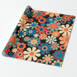 Retro Floral Garden Bold Vintage Flowers Seamless Wrapping Paper