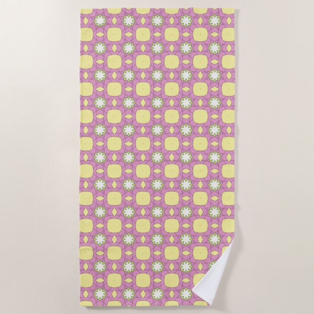 Retro floral geometric patterned beach towel (Front)