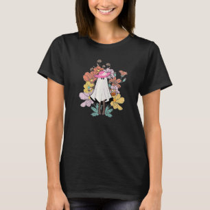 Retro Floral Ghost Spooky Vibes Happy Halloween Gh T-Shirt