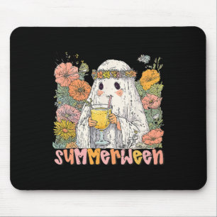 Retro Floral Ghost Summer Halloween Tail Cute Summ Mouse Pad