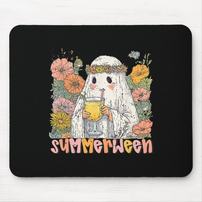 Retro Floral Ghost Summer Halloween Tail Cute Summ Mouse Pad (Front)