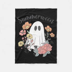 Retro Floral Ghost Summerween Spooky Season Summer Fleece Blanket
