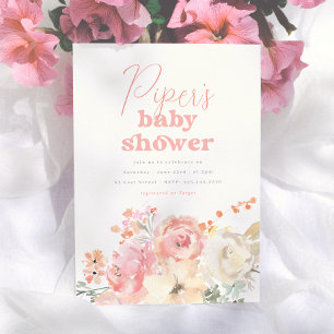 Retro Floral Girl Baby Shower Invitation