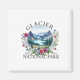 Retro Floral Glacier National Park Hiking Camping Magnet