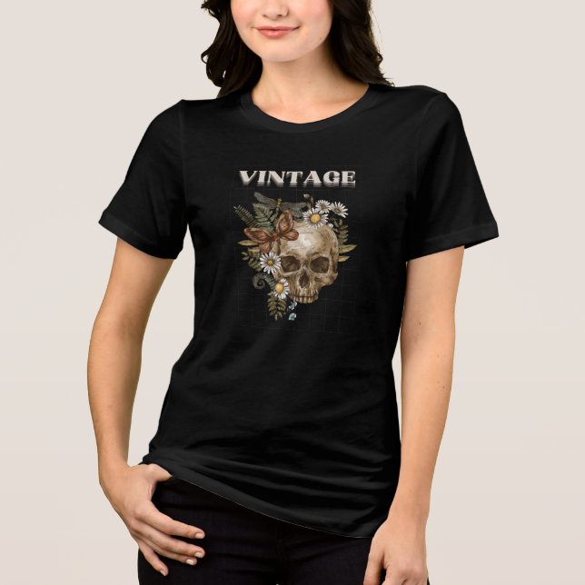  Retro Floral Goth Aesthetic Tri-Blend Shirt (Front)