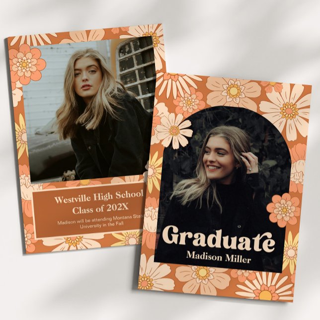 Retro Floral Graduation Announcement Card (Creator Uploaded)