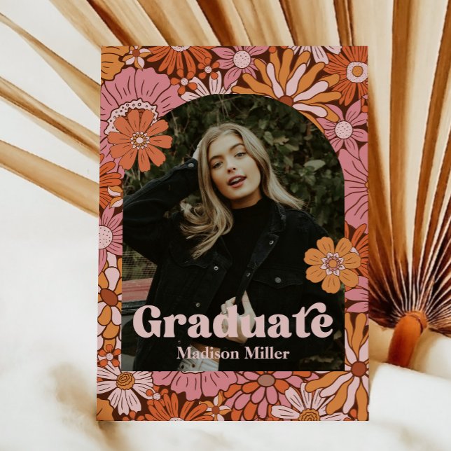 Retro Floral Graduation Announcement Card (Creator Uploaded)