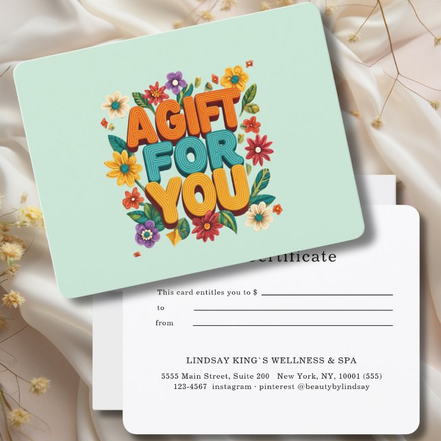 Retro Floral Green Gift Certificate (Retro Floral Orange Gift Certificate)