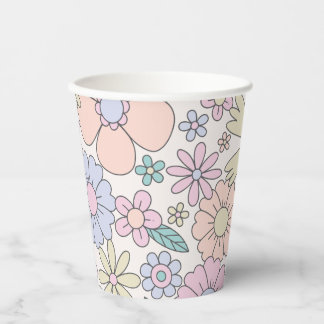 Retro Floral groovy Birthday Paper Cups