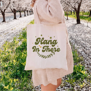 Retro Floral 'Hang in There' Positivity Tote Bag