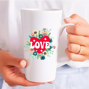 Retro Floral Heart Love Red Valentine's Day Latte Mug