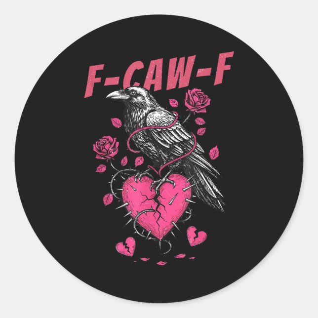 Retro Floral Heart Raven F-caw-f Anti Valentin's D Classic Round Sticker (Front)