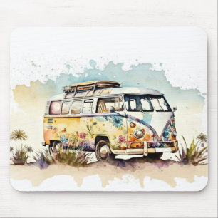 Retro Floral Hippie Bus Mouse Pad