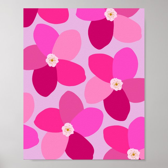 Retro Floral Hot Pink Poster (Front)