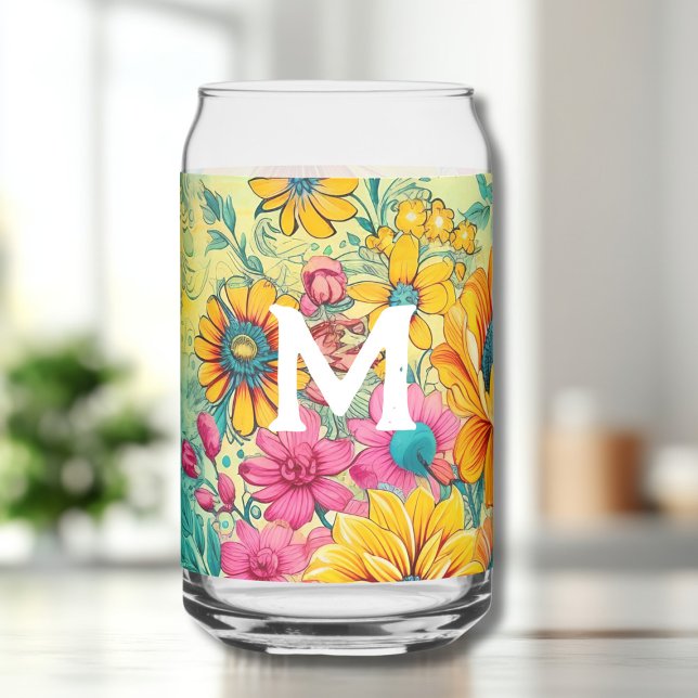 Retro Floral Initial Can Glass (Creator Uploaded)