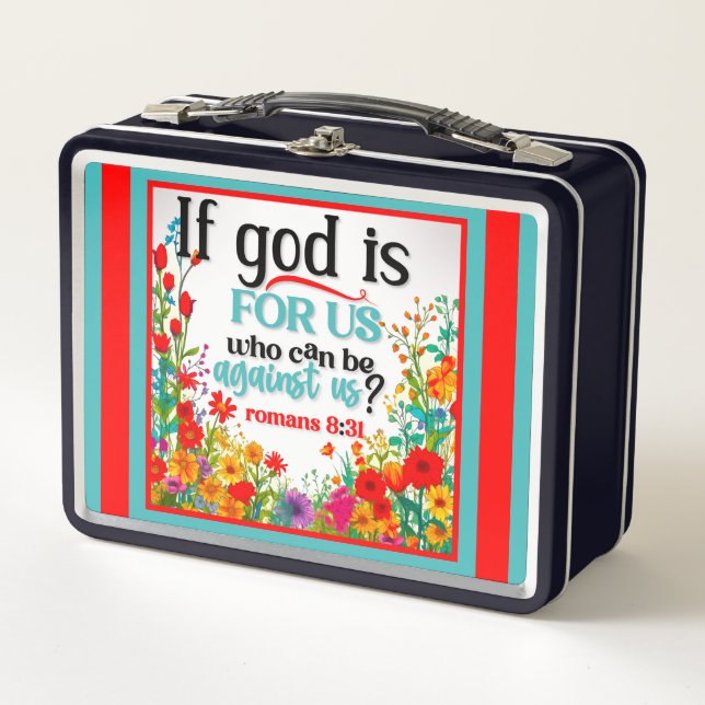 Retro  Floral Inspirational  Metal Lunch Box (Front)