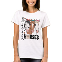 Retro Floral Just a Girl Who Loves Horses Cartoon