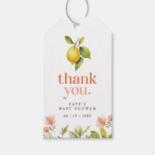 Retro Floral Lemon Baby Shower Favour Gift Tags