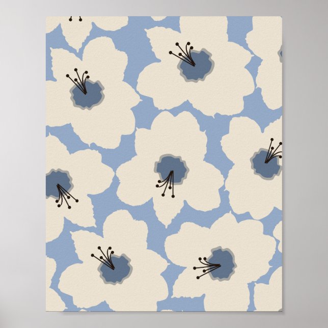 Retro Floral Light Blue Poster (Front)