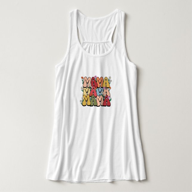 Retro Floral "Mama" Bubble Font Singlet (Design Front)