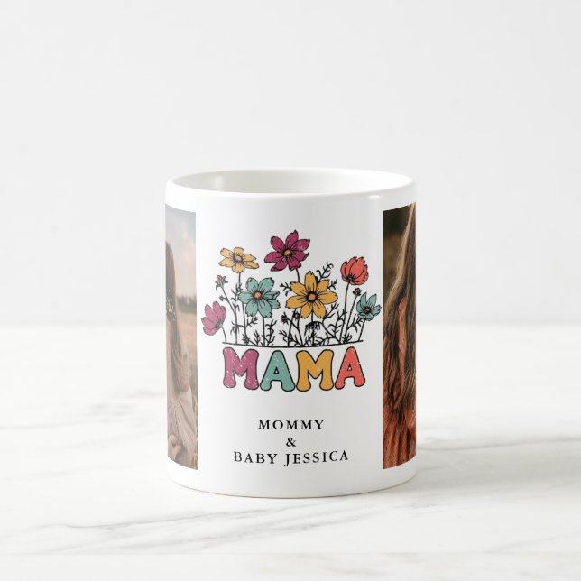 Retro Floral "Mama" Photo Mug (Center)