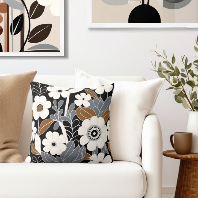 Retro Floral Mid Century Modern Cushion (Style with the perfect blend of floral style & retro elegance to your living space.)