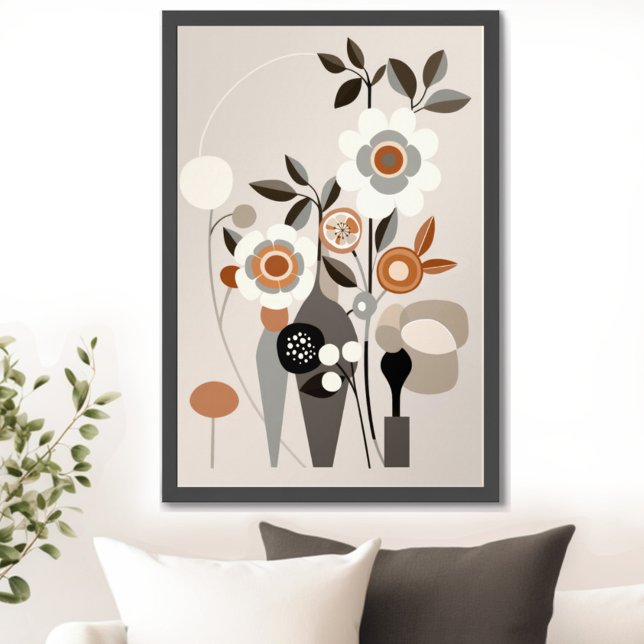 Retro Floral Mid Century Modern Print Wall Art (Transform your space with the timeless beauty of mid century modern floral art print. )