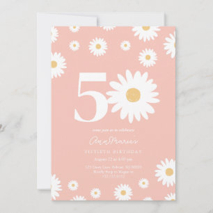 Retro Floral Milestone Fifty Years Birthday Invitation